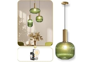 Lumeo creative | Suspension verre fumé Cristali | Lustre vintage pour salle à manger, ilot de cuisine, entree | suspension luminaire salon doré | Suspension vintage (Vert Impérial, B - Poignée Tube)