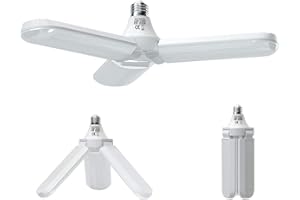 HZSANUE E27 Oświetlenie Garażowe LED, Białe światło Dzienne 45W 6500K 5000Lm Odkształcalna Lampa Sklepowa z 3 Regulowanymi Panelami, Oświetlenie Sufitowe LED, do Garaży, Piwnicy, Warsztatu, Magazynu (1 sztuki)