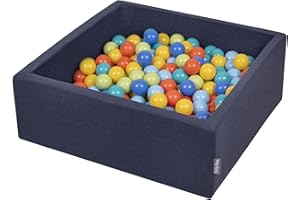 KiddyMoon 90X30cm/300 Palline ∅ 7CM Quadrato Piscina di Palline Colorate per Bambini Fabbricato in EU, Blu Sc:Verdech/Arancione/Turchese/Blu/Bblu/Giallo