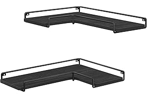 VASAGLE Étagère d’Angle en Forme de L, Lot de 2, Étagère Murale, Tablette Flottante, Style Industriel, pour Salon, Chambre, Cuisine, Noir LLS831B22