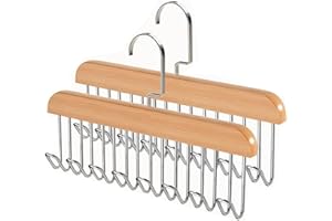 GEBRAZY Soporte para Cinturón para Armario, 2 Perchas De Madera con 8 Ganchos, Giratorio De 360 Grados, Soporte para Corbatas, Ahorro De Espacio, Organizador De Armario, Almacenamiento para Bufandas
