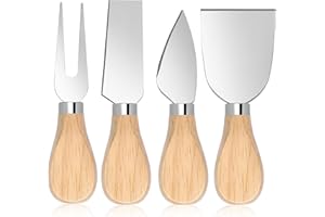 QHFlashbuy Juego de Cuchillos de Queso,4 Piezas Cuchillo Mantequilla,Acero Inoxidable Cortador de Mantequilla,Mango de Madera Cuchillo para Queso para Tarta Postre Queso Ensalada
