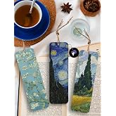 Van Gogh Metal Kitap Ayracı Seti - &Uuml;&ccedil;l&uuml; Sanatsal Tasarım - Yıldızlı Gece, Badem Ağacı, Selviler - Kitap Severler ve Sanatseve