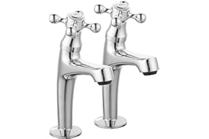 JASSFERRY Pair of Tall Basin Taps Victorian Crosshead 1/4 Turn Handle Bathroom Sink High Neck Tap Hot Cold 1/2" Bath Faucet, Polished Chrome Set of 2