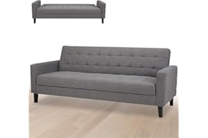 BAKAJI Divano Letto Clic Clac 3 Posti Struttura in Legno Rivestimento con Braccioli in Tessuto Trapuntato Imbottito Piedini Letto a Scomparsa Dimensione 204 x 85 x 81 cm (Grigio Scuro)