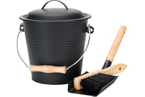 MYFIREPLACEDIRECT Mini Seau à Cendres avec Couvercle, 4,8 litres avec Pelle et Balai à Main, en métal pour Charbon et frêne, Ensemble d'outils pour cheminée, Foyer, poêle à Bois (pièces à l'intérieur)