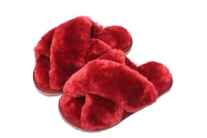 HITOPTEU Womens & Girls Slippers Ladies Fluffy Plush House Slippers Cozy Open Toe Faux Fur Sliders for Girls Warm Sandals Indoor Winter