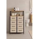 miyuhome 2 Raflı 8 &Ccedil;ekmeceli Banyo D&uuml;zenleyici Deri &Ccedil;ekmeceli Banyo Organizer Wc Organizer krem