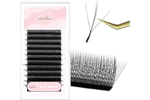 NATUHANA Sandwich Clover W Form Pestañas Extensión 3D doble núcleo Ventilador prefabricado 0.07 mm C rizado 8-14 mm Extensión de pestañas de bandeja mixta (S3D negro 0.07 C 8-14 mezcla)