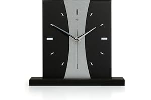 ‎KREATIVE FEDER Kreative Feder Designer-Standuhr „Stripe“ aus Holz – Schwarze Tischuhr in modernem Metallic-Look ohne Ticken (Silver Stripe, leises Quarzuhrwerk)
