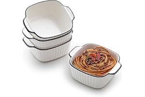 RIREKIS 13Oz Ceramic Baking Dish, 4 Pack Small Oven Dish Set, Square Individual Pie Dish with Handles, Ceramic Bakeware for Microwave & Air Fryer Safe.