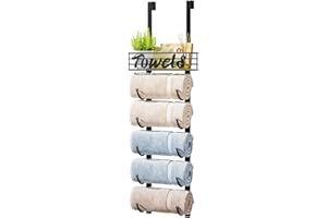 HapiRm Over Door Towel Rack - Towel Storage Rack Wall Mounted with Metal Shelf Basket, 6-Tier Over Door Towel Rail & Bathroom Storage Organiser Towel Holder for Small Bathroom, Camper, Rv