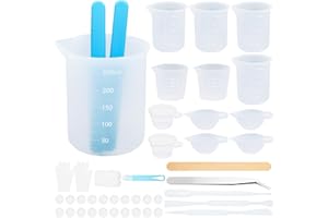 Celepoir Tasses à Mesurer Silicone Set, 30/100/250ml Silicone Gobelet Doseur, avec Gobelet Mélangeur, Agitateur, Gobelet Doseur, Gants & Résine Accessoires, pour Coulé Moules, DIY, Facile à Nettoyer