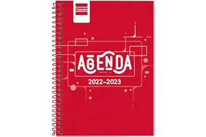 Finocam, Agenda 2022 2023 Cool Semana Vista Horizontal Septiembre 2022, Junio 2023 (curso lectivo), Julio y Agosto resumidos, Rojo Español, PEQUEÑO, 8, 120x162 mm