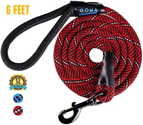 DOG LEAD by GOMA - Best Heavy Duty and Reflective Lead - 100% NYLON increased safety for night walking - For walking Medium and Large sized breeds - ergonomic grip made with mountain climbing rope