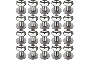 SHSMPXOY 20 Juegos Remaches Tornillo Encuadernacion, M5*8Tornillos de Chicago,Remaches de Tornillo Para Cuero Reparación para Bolsos, Libros, Collares, Mochilas, Correas de Perro, Correas (Plata)