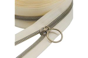 YaHoGa 9 metres Métalliques Nylon Fermeture éclair au mètre, 30 mm Large, Comprenant 20 Curseurs (Laiton Antique Beige)