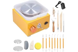 CDIYTOOL Elektrische Mini-Töpferrad-Maschine, Töpferformung, Keramik, Ton, Modellierung, Skulptur-Maschine mit Tablett, Werkzeugset, 2 Drehteller (6,5 cm/10 cm) für Kinder, Anfänger, DIY, Keramik