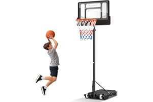 ERRUM Basketball Hoop Outdoor, Portable Basketball Hoop and Stand on Wheels with Adjustable Height Net System & Sturdy Backboard for Kids, Junior and Adult Park Garden Indoor Basketball Training Game