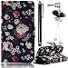 Produktbild Sunroyal Leder Hülle im Bookstyle Handyhülle für Motorola Moto G 3. Generation 12.7cm 5 Zoll Bunt Wallet Case Style mit Karten-Fächern, Standfunktion Premium Hybrid Combo Flip Case Cover + 1x Schwarz Schleife Kristall Bling Strass Diamant Anti Staub Schutz Stecker Stöpsel + 1x Eingabestift Stylus,Rosa Weiß Blume Design