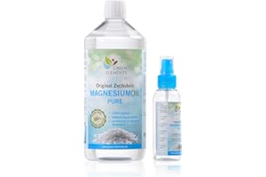 GREEN ELEMENTS Zechstein Magnesium-Öl PUR - Set aus 1000 ml Natursole + 100 ml Sprühflasche