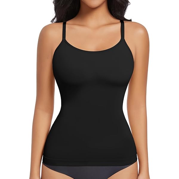 ONEW Shape onderhemd dames buikweg shapewear tanktop naadloze compressie hemdje figuurvormende top body shaper, zwart, S