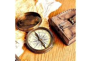 Nautical Replica Hub Brújula de latón envejecido con funda de piel, brújula de bolsillo, brújula de regalo