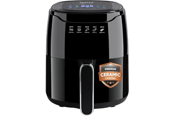 INALSA Air Fryer for Home 4.5L Ceramic Coated 1400W No Micro plastics,No PTFE,PFAS,PFOA Digital Touch Panel,8 Preset Food Grade Non Toxic Ceramic Basket Air Fryer without Teflon Coating,Tasty FryCD4.5