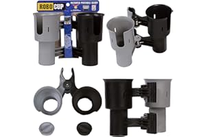 ROBOCUP Robo Cup Becherhalter für Getränke Angelrute Pol Boot Strandkorb Golfcart Rollstuhl Rollator Trommelstöcke Mikrofon grau & schwarz