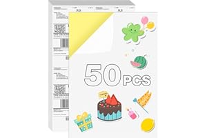 WOOWAIR Papier Autocollant Imprimante A4, 50 Feuilles, Étiquettes Autocollantes Imprimables DIN A4 pour Imprimante Laser Jet d'Encre Étiquette Imprimable Autocollante, Blanc Mat, 210 x 297 mm