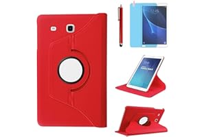 R.SHENGTE Hülle für Samsung Galaxy Tab E 8.0'' (SM-T378 SM-T375 SM-T377), 360 Grad drehbarer Ständer Schutzhülle,Mit Stylus Pen,Bildschirm Film (Red)