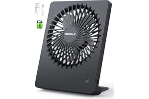 TriPole Tischventilator Leise, 2000mAh Ladefähige USB Ventilatoren Ausführen Bis zu 4-16 Std, 3 Geschwindigkeiten Tragbarer Akkulüfter-30dB, 180°Einstellbar, für Büro, Bibliothek, Reise-Schwarz