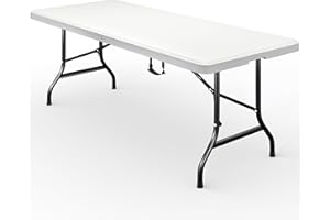 CASARIA® Mesa Plegable Portátil Catering Buffet Rectangular 183x76cm 8 Personas Jardín Eventos Celebración Camping Resistente Intemperie Asa Blanco