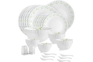 Cello Tropical Lagoon Dazzle Series Opalware Dinner Set, 35-Pieces, Service for 6, White