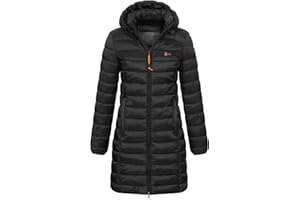 Geographical Norway Damen Winter Jacke Steppjacke Parka Lange Kapuzenjacke Steppmantel Outdoor abnehmbare Kapuze