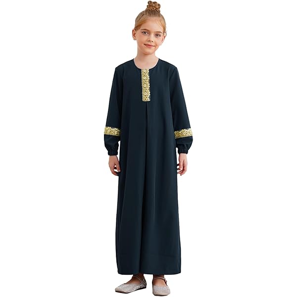 Mädchen Abaya Mit Blumenprint - Langärmliges Muslimisches Kleid Für Gebete & Festtage