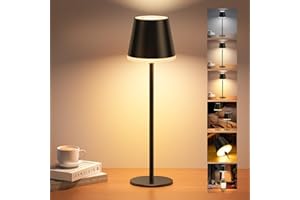 NIBSHOOM Tischlampe Kabellos Dimmbar,5200mAh Led Akku Tischleuchte Höhenverstellbare mit 3 Farbtemperatur & Speicherfunktion,IP54 Wasserdicht Tischlampe Schwarz für Restaurant,Bar,Schlafzimmer,Camping