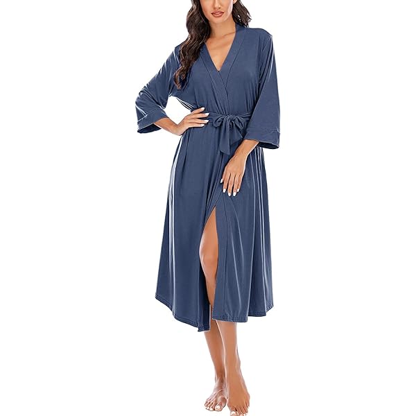PrinStory lange of korte badjas voor vrouwen, gebreide kimono gewaden, zachte badjassen, informele damesloungekleding, S