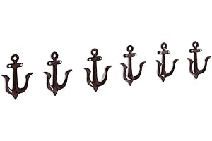 Loberon Haken 6er Set Ancre, maritimes Anker-Motiv, Antik-Finish, Doppelhaken, Aufbewahrung, Ordnungshelfer, Garderobe, Gusseisen, antikbraun