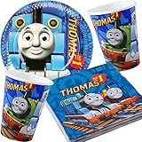 37-teiliges Mottoparty-Set von THOMAS DER KLEINEN LOKOMOTIVE bestehend aus: 8 beschichtete Pappteller + 20 Servietten + 8 Stück Becher + 25 CARPETA®-Luftballons