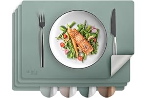 ‎SMØLA smøla Tischsets aus PU-Leder 4er Set I Platzset Abwaschbar I Platzdeckchen Set in Lederoptik I Untersetzer für Teller I Tischunterlage Esstisch I Tischdeko, Grün/Grau