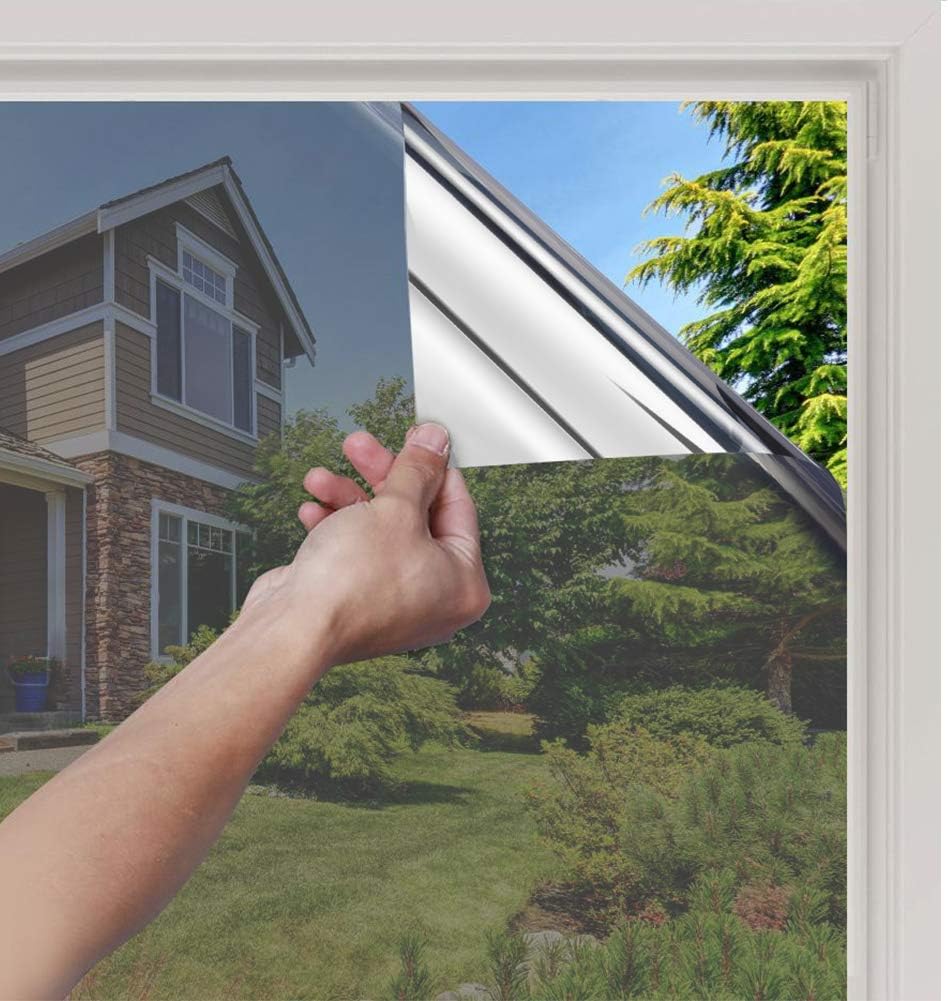 rabbitgoo Vinilos Espejo para Ventanas 44.5x200cm, Vinilo Espejo Unidireccional, Lámina Protector Solar Privacidad, Vinilo Ventana Deorativos Adhesiva Anti 85% Calor y 90% UV para Hogar Oficina