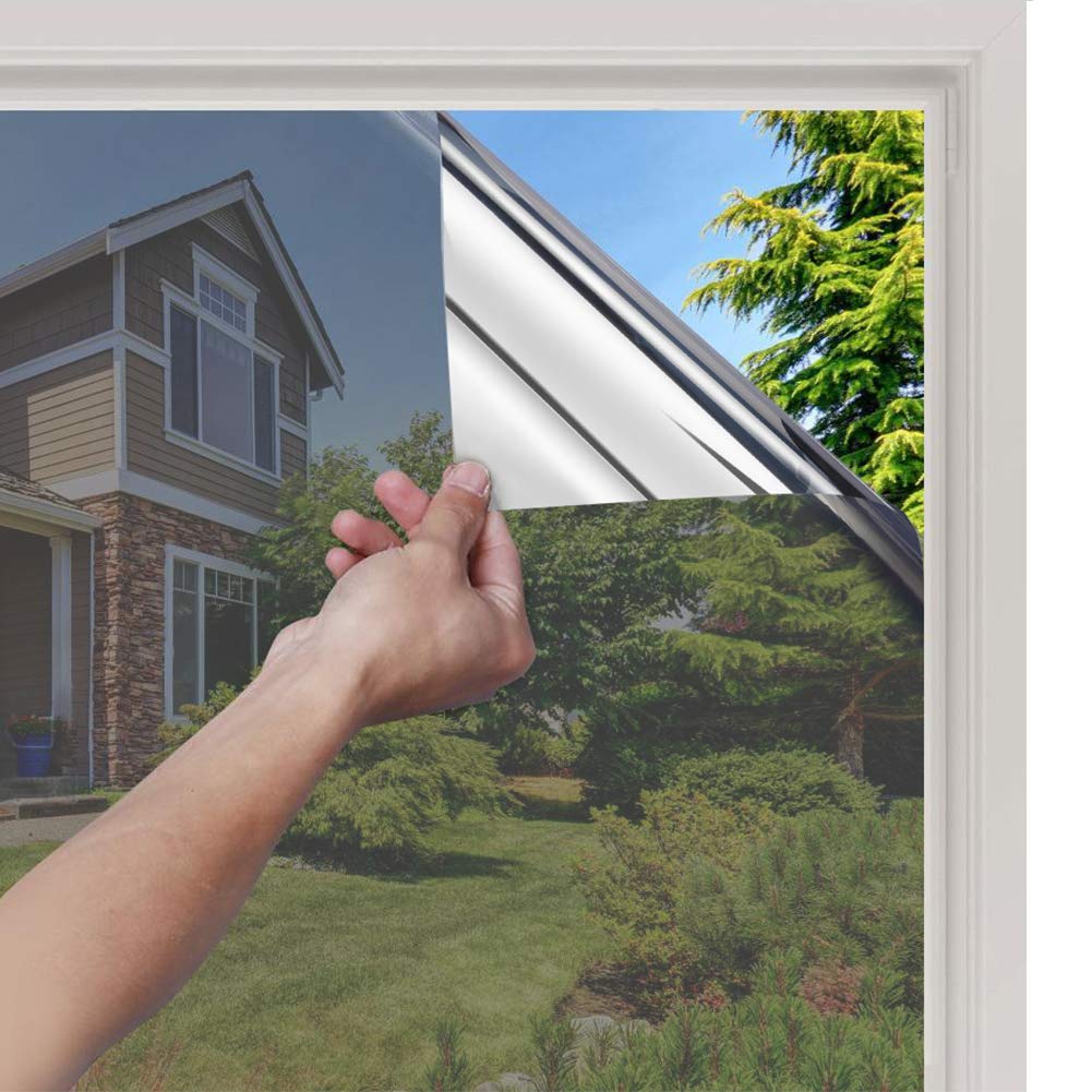 rabbitgoo Vinilos Espejo para Ventanas 44.5x200cm, Vinilo Espejo Unidireccional, Lámina Protector Solar Privacidad, Vinilo Ventana Deorativos Adhesiva Anti 85% Calor y 90% UV para Hogar Oficina