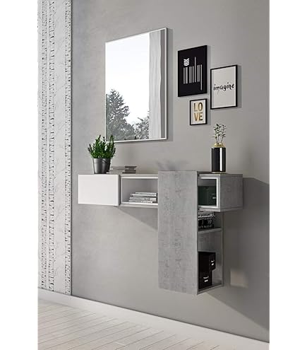 Mobile Ingresso Con Specchio, Anta E Cassetto - 60x79cm, Colore Rovere E Bianco - Lion - Foto 6