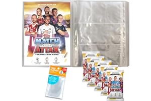 Bundle mit Topps - Match Attax Champions League 2025/26 - Trading Cards - 1 Leere Sammelmappe + 5 Booster + Exklusive Collect-it Hüllen
