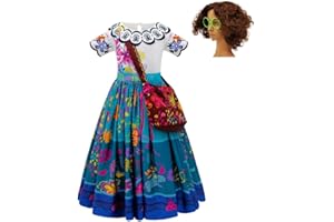Lito Angels Encanto Mirabel Isabela Costumes Fancy Dress Up with Crossbody Purse Bag, Green Glasses & Wig for Girls Kids Age 2-9 Years