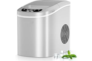 GOPLUS Machine à Glaçons 12 kg en 24 h, 9 Glaçons par 6-13 Minutes, Réservoir 2,2L, 24,2 x 35,8 x 32,8CM (Argent)