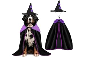 Sbayool Hund Halloween Kostüme Haustier Zauberer Kostüm Kap mit verstellbarem Hexenhut Für große Hunde Halloween Party und Haustier Cosplay Zubehör Zubehör（XL）