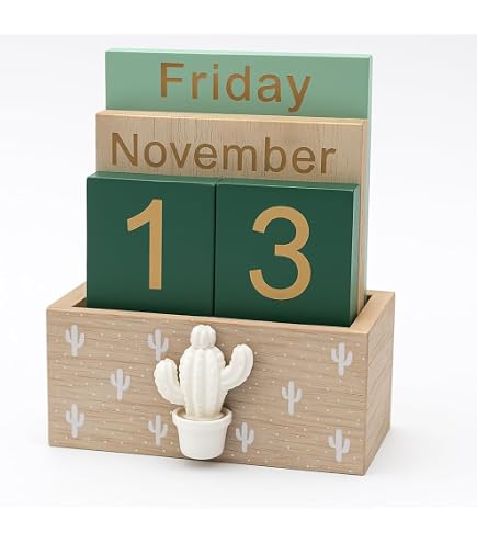 Wooden Calendar PATIKIL Vintage Wood Block Perpetual Calendar - Brown