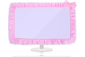 LLOUSSAK Copertura per monitor rosa da 23''-27'', graziosa copertura per monitor del computer con nodo a fiocco, tessuto in pizzo, copertura antipolvere per monitor, copertura per monitor TV, copertura per PC,